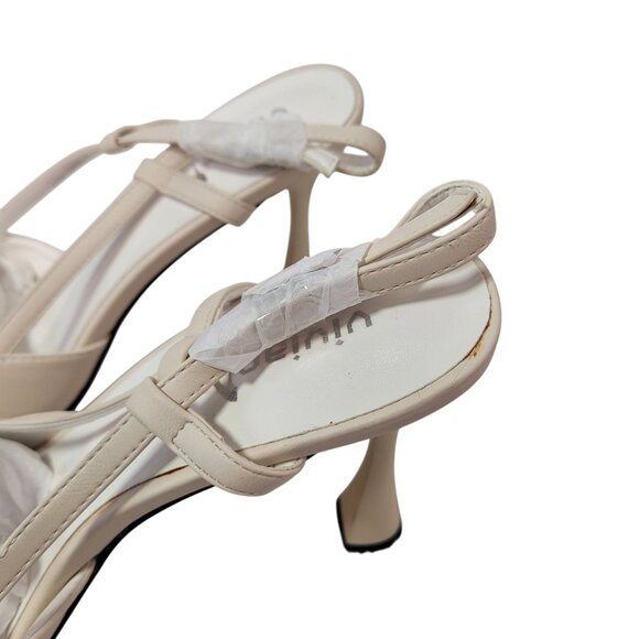 Vivianly Women's Beige Pointed Toe Slingback Stiletto Heels With Rhinestone 10 - Picture 7 of 14